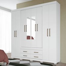 Guarda-Roupa Casal Napoles Branco com Pés, Espelho, 8 Portas e 4 Gavetas