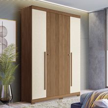 Guarda-Roupa Solteiro Buriti Jatobá/Areia com Pés, 4 Portas e 2 Gavetas
