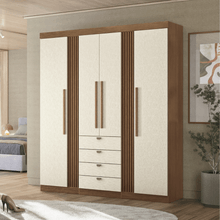 GUARDA ROUPA AURORA 04 PORTAS COM ESPELHO E PES JATOBA AREIA SANTOS ANDIRA
