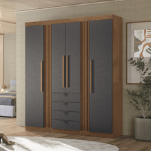 GUARDA ROUPA AURORA 04 PORTAS COM PES JATOBA GRAFITE SANTOS ANDIRA