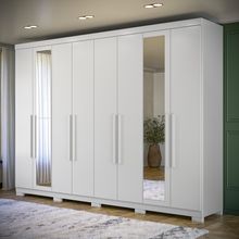 Guarda-Roupa Casal Master New Branco com Espelho, Pés, 8 Portas e 4 Gavetas