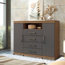 Cômoda Master Jatobá Grafite com Rodízios, 2 Portas e 4 Gavetas