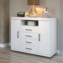 Cômoda Master Branca com Rodízios, 2 Portas e 4 Gavetas