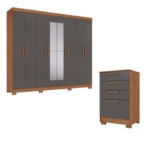 Guarda-roupa Atenas 08 Portas e Cômoda Aruba 4 Gavetas Santos Andirá Jatobá Grafite