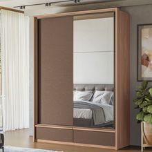 GUARDA ROUPA VOLPE 02 PORTAS CORRER COM ESPELHO WOOD COM COURO SANTOS ANDIRA
