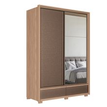 GUARDA ROUPA VOLPE 02 PORTAS CORRER COM ESPELHO E PES WOOD COM COURO SANTOS ANDIRA
