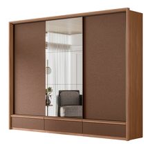 GUARDA ROUPA MILAN 03 PORTAS CORRER COM ESPELHOS WOOD COM COURO SANTOS ANDIRA