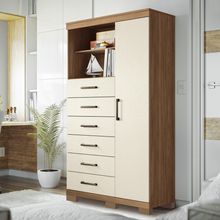 Cômoda Marabá Jatobá/Areia com Pés, 1 Porta e 6 Gavetas